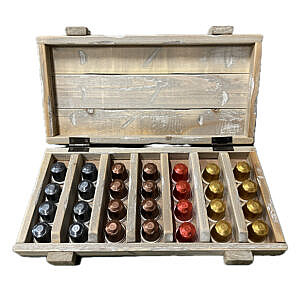 Houten kistje incl. 28 koffie cups